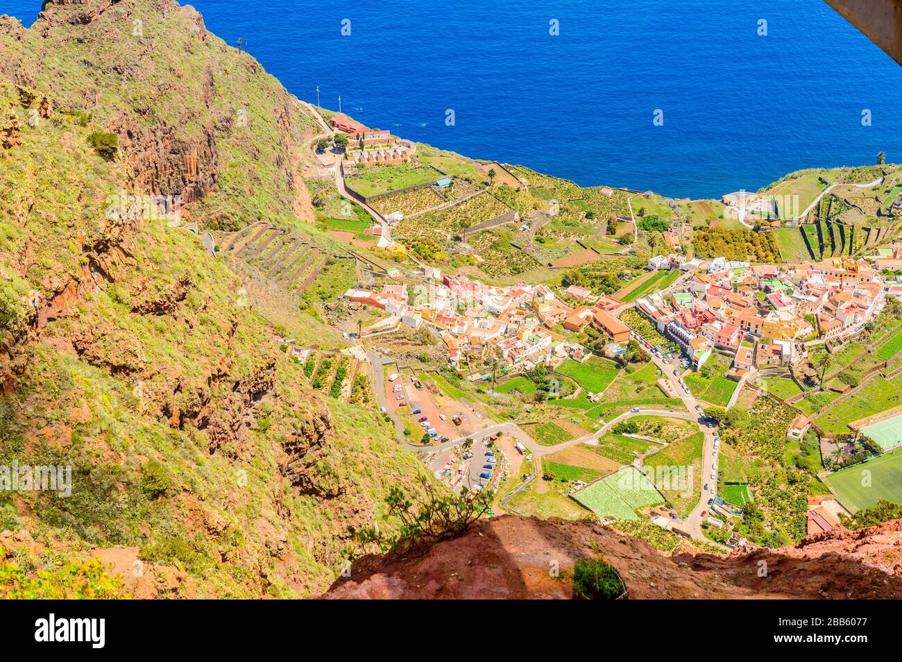 Views from the cliff of the Mirador de Abrante on the island of La Gomera. April 15, 2019. La Gomera, Santa Cruz de Tenerife Spain Africa. Travel Tour Stock Photo