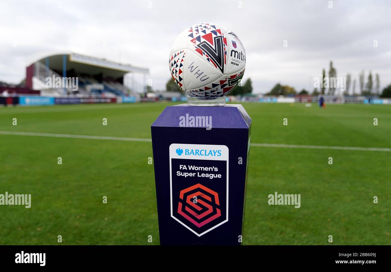 The match ball and general view of Rush Green stadium Stock Photo Alamy