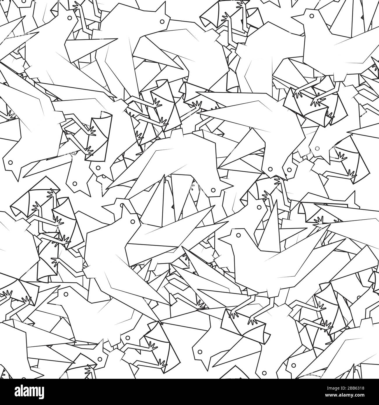 Seamless abstract bird pattern with envelope line on white background ...