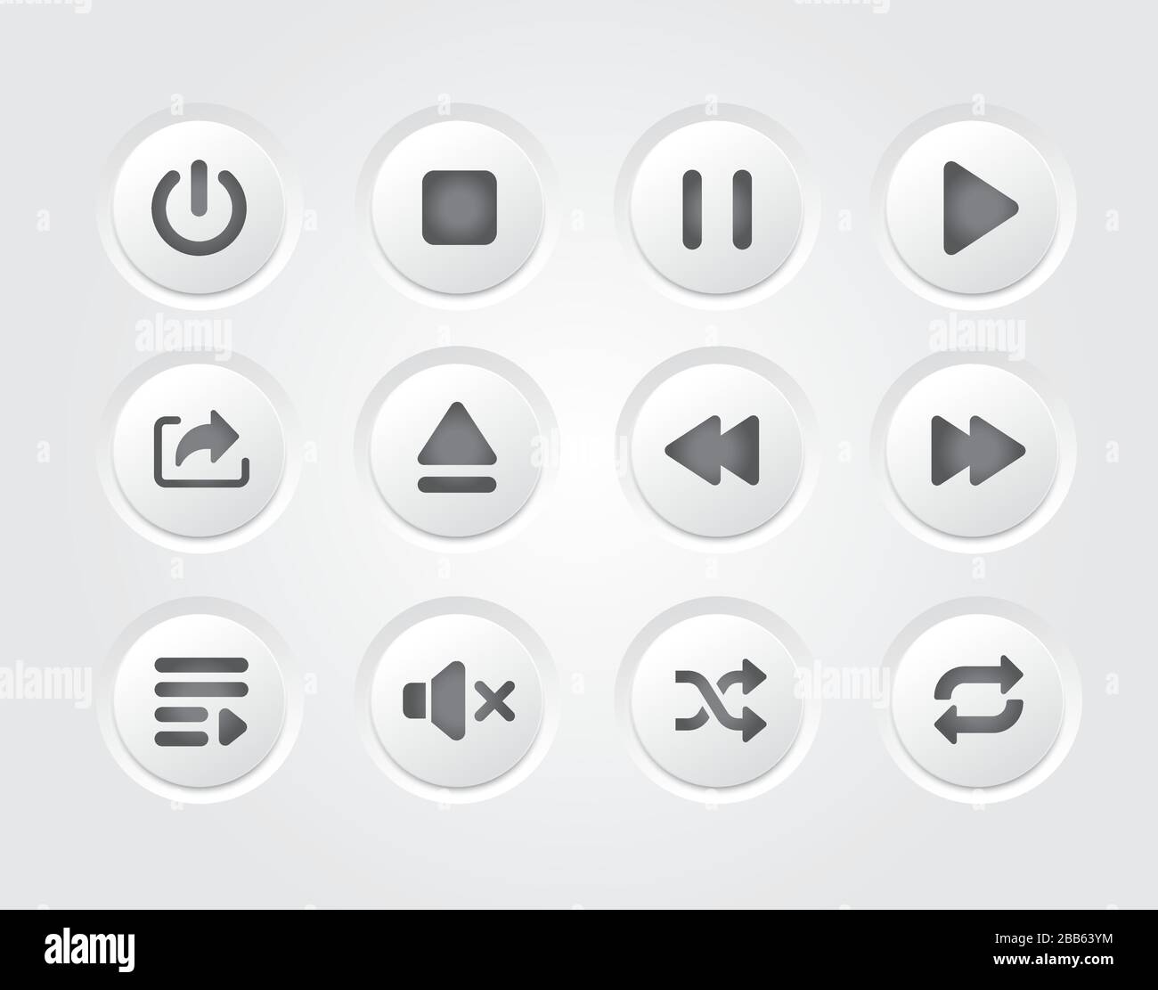 The vector isolated music player gray gradient flat interface design icon collection Stock Vector