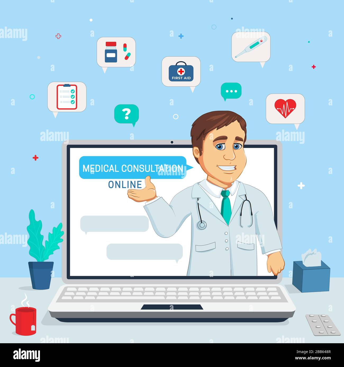Online medical consultation and support. Online doctor. Vector illustration. Stock Vector