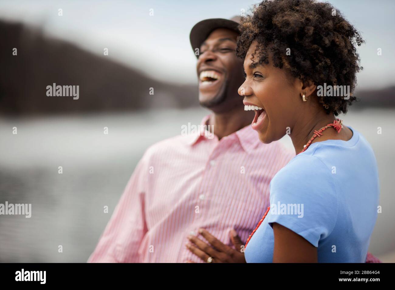 Couple enjoys romantic day at seaside. Stock Photo