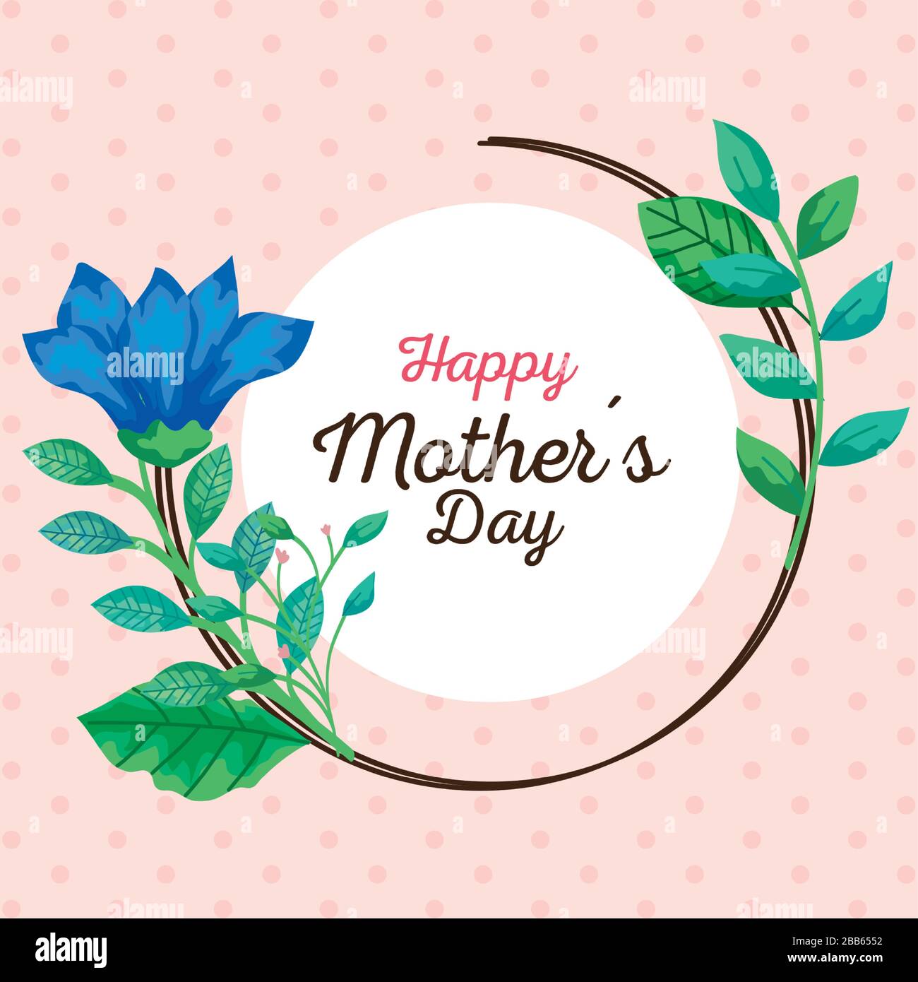 happy mother day card and frame circular with flowers decoration Stock ...