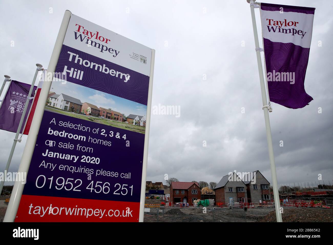 A Taylor Wimpey housing development in Telford where building work has ceased as the UK continues in lockdown to help curb the spread of the coronavirus. Stock Photo