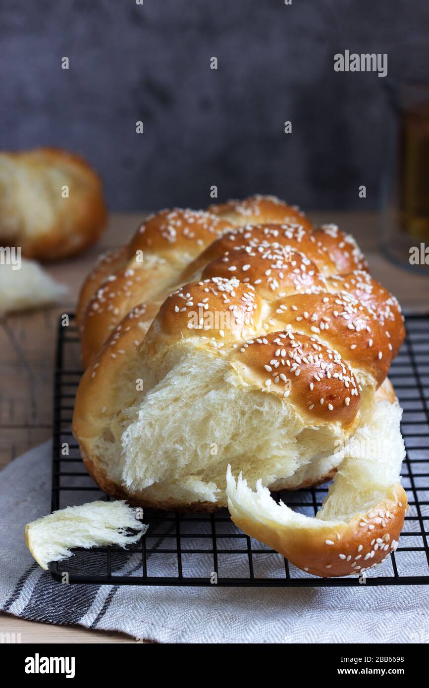 Traditional festive jewish challah bread made from yeast dough with