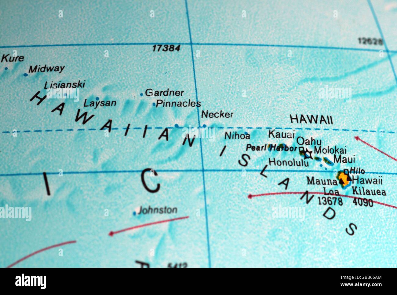 Hawaiian Islands map on old atlas Stock Photo