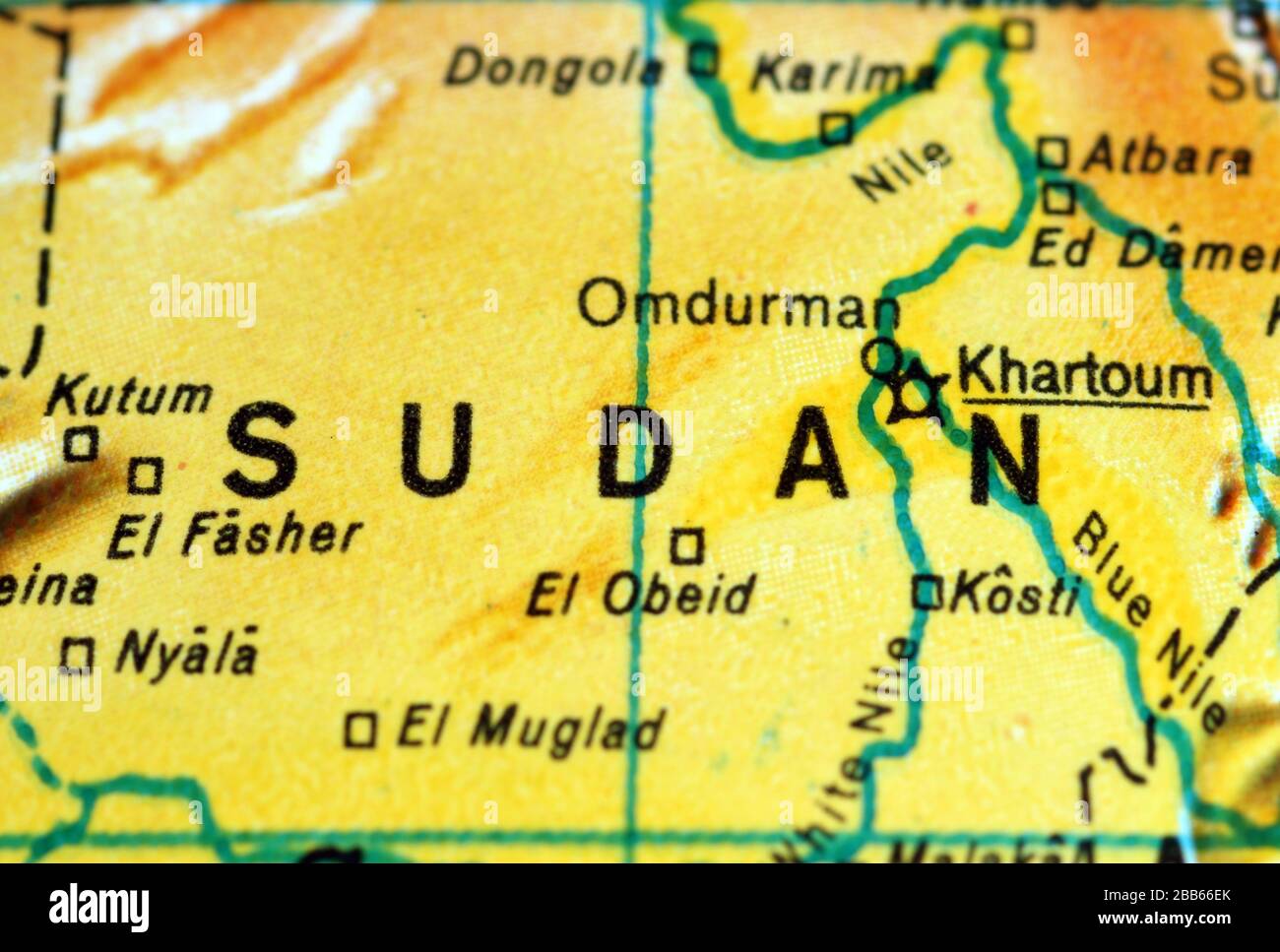 Sudan map on old atlas Stock Photo