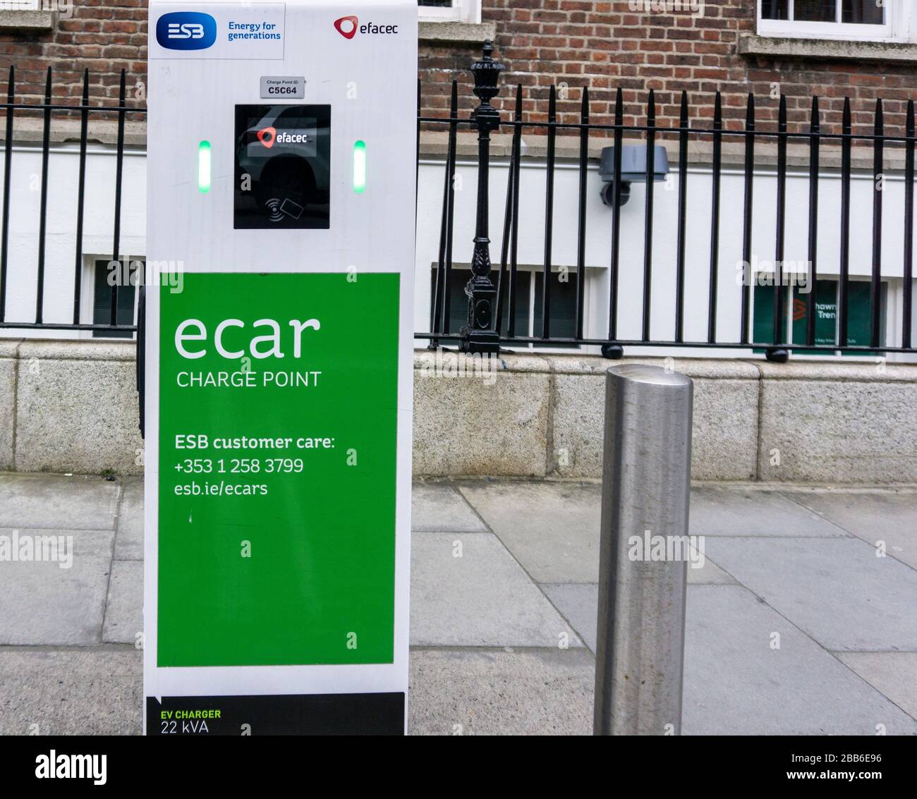 An Ecar electric public  car charging station in Pembroke Street in Dublin, Ireland. Stock Photo