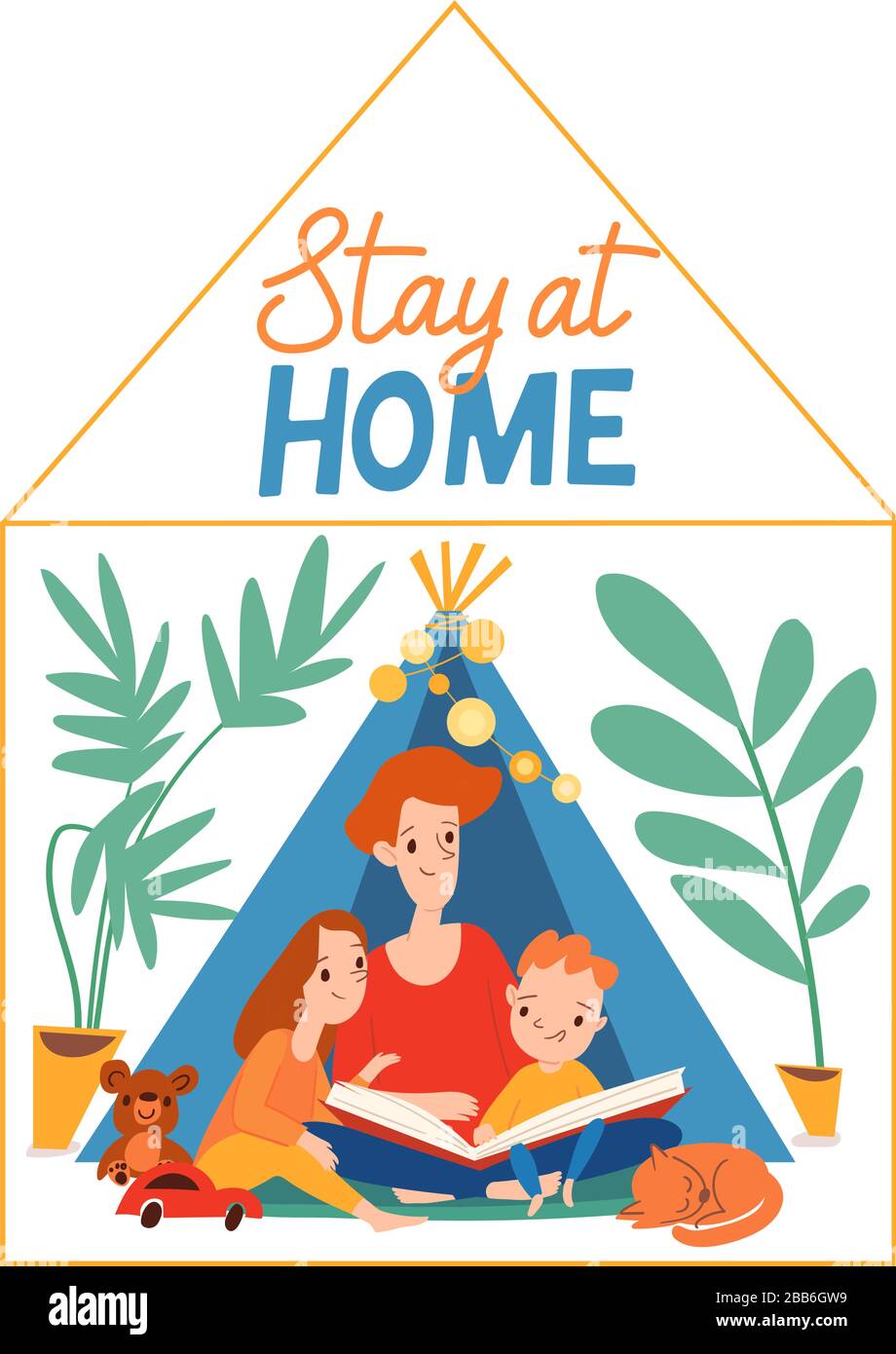 Stay Home Vector Quarantine Illustration With Woman Spend Time At Home With Her Children Stock Vector Image Art Alamy