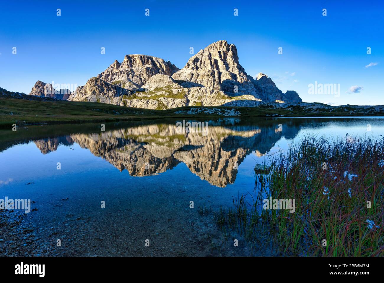 Croda di San Candido reflected in Lago dei Piani, Dolomites, South Tyrol, Italy Stock Photo