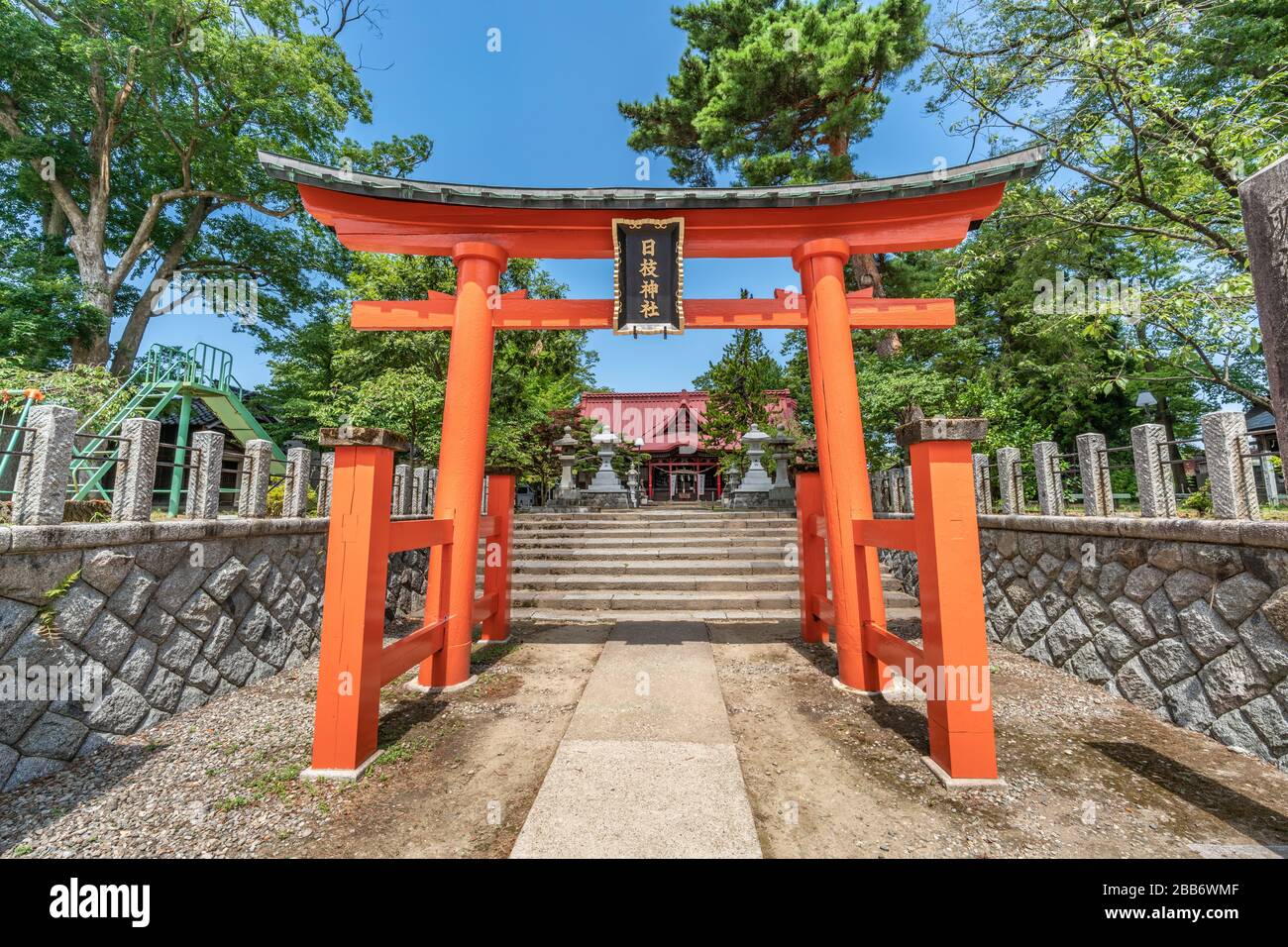 Tsuruoka, Yamagata, Japan - August 3, 2019 : Red Torii gate at main  entrance of Sanno Hie Jinja Shinto shrine Stock Photo - Alamy