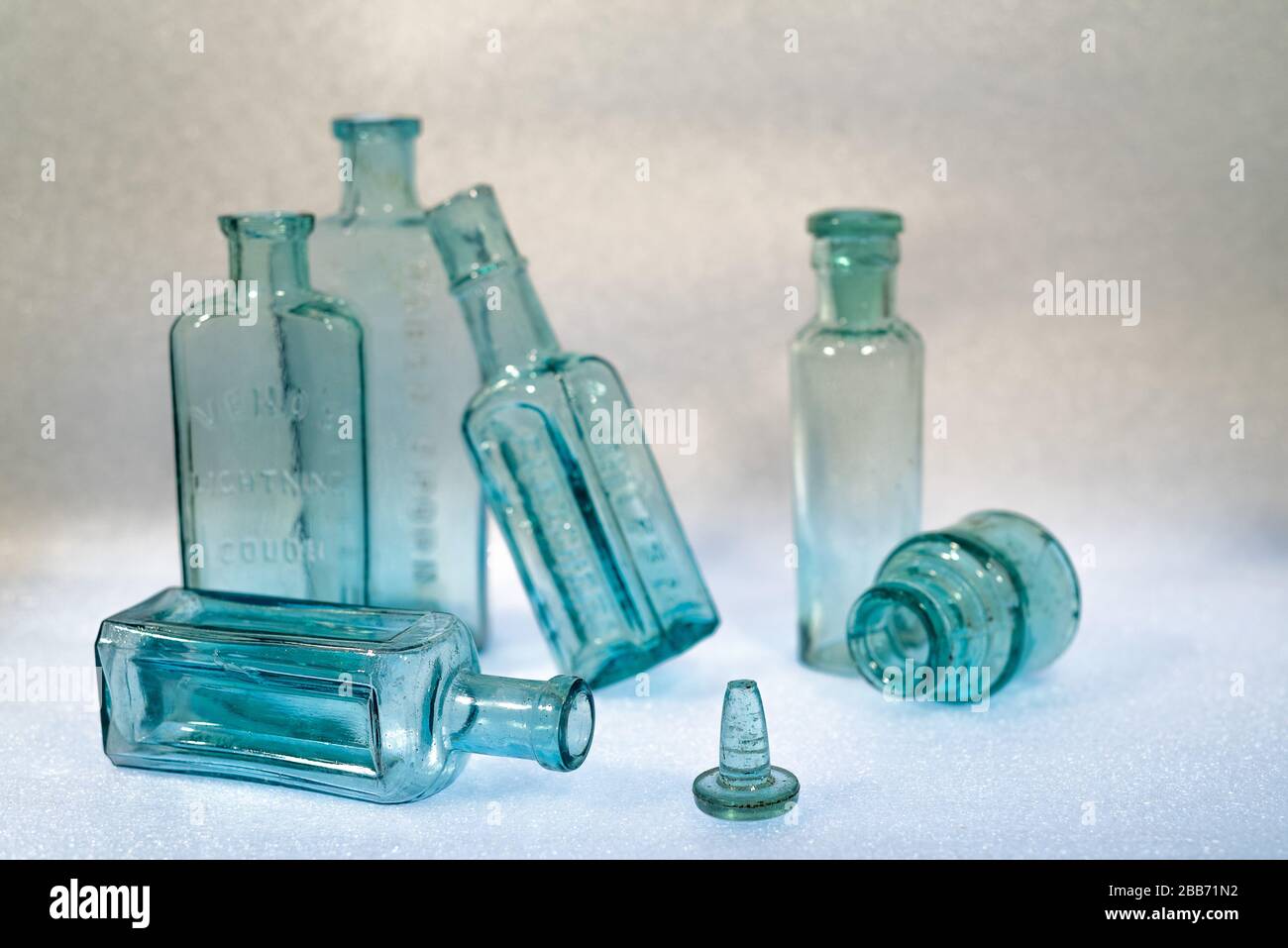 Vintage blue glass bottles of various shapes and sizes - still life Stock  Photo - Alamy