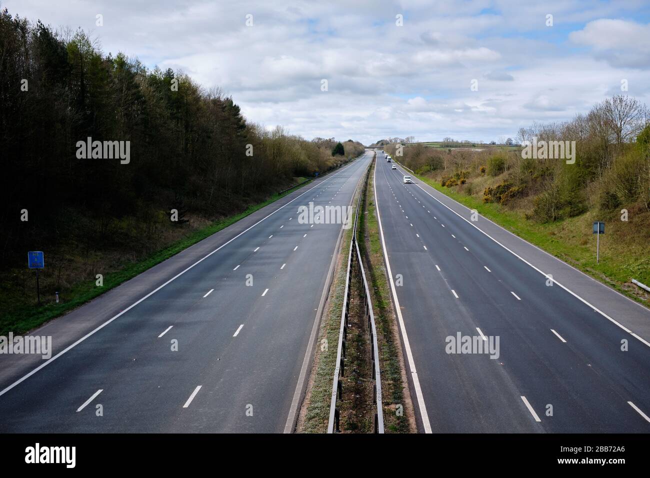 Pictured is the M5 motorway near Taunton very quite during COVID-19 coronavirus. Stock Photo