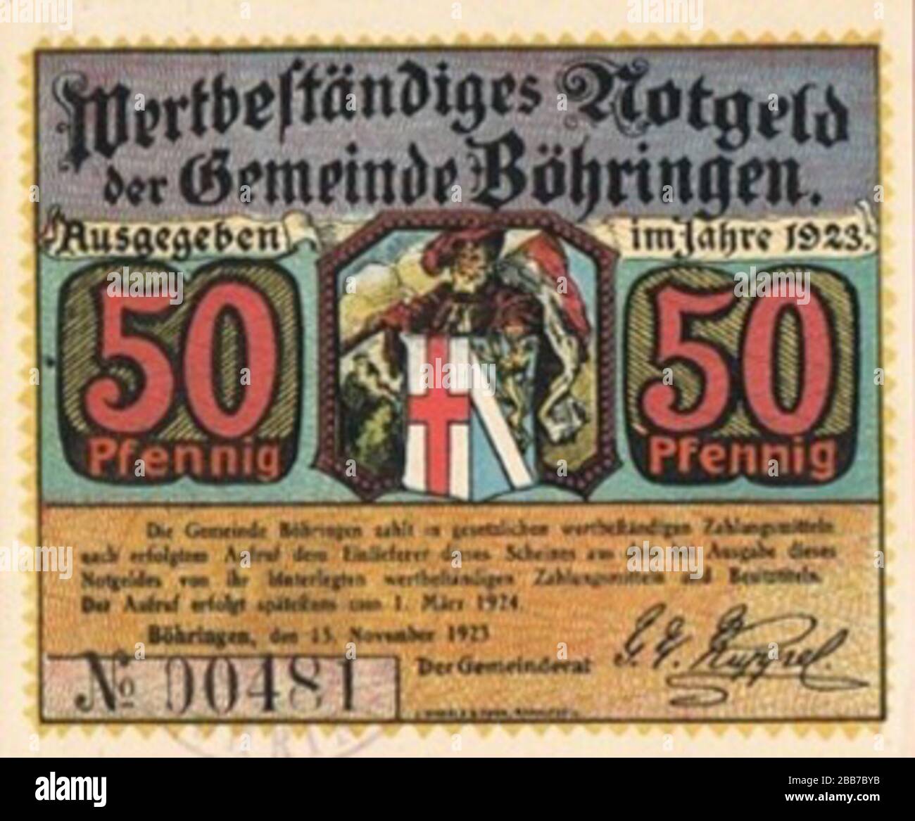 German NOTGELD KONSTANZ 50 Pfg JULI 1919 UNC