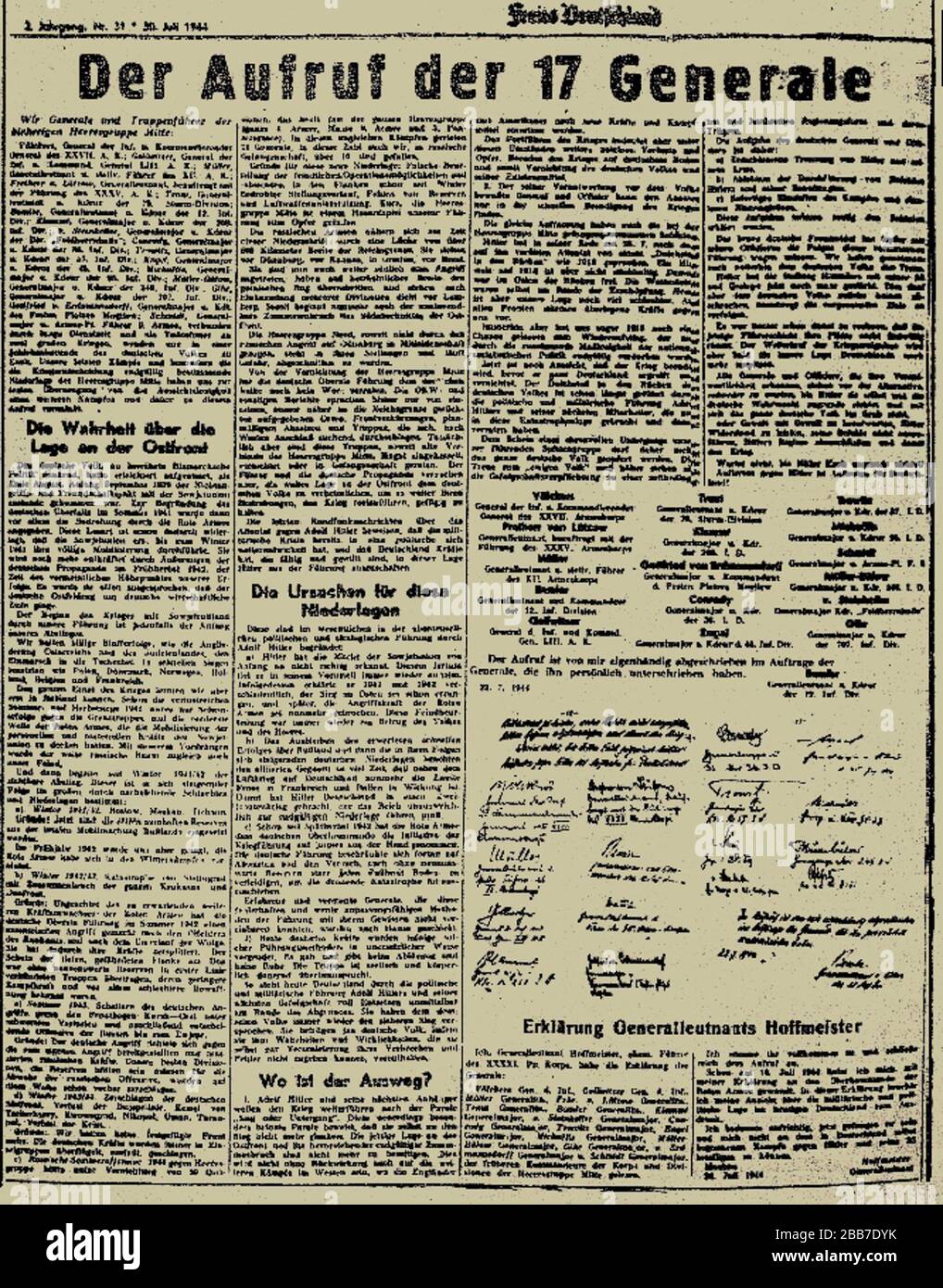 Deutsch Die Zeitung Freies Deutschland Vom 30 Juli 1944 Der Aufruf Der 17 Generale 30 July 1944 Freies Deutschland Vom 30 Juli 1944 Unknown Author Stock Photo Alamy