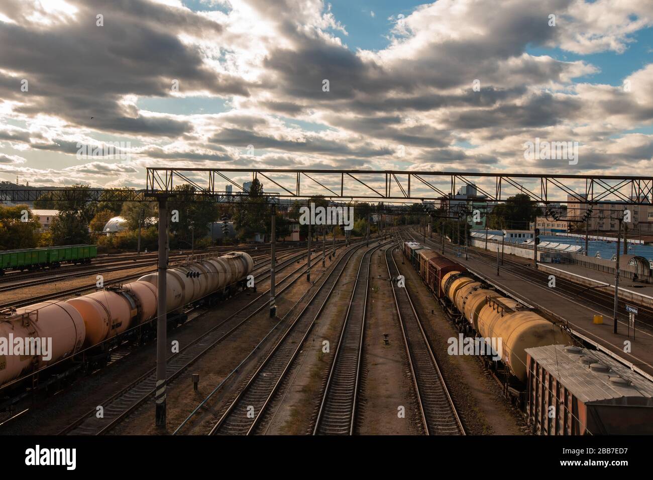 Kiev Ukraine - September 22 2019. Transport railway station Freight trains Stock Photo