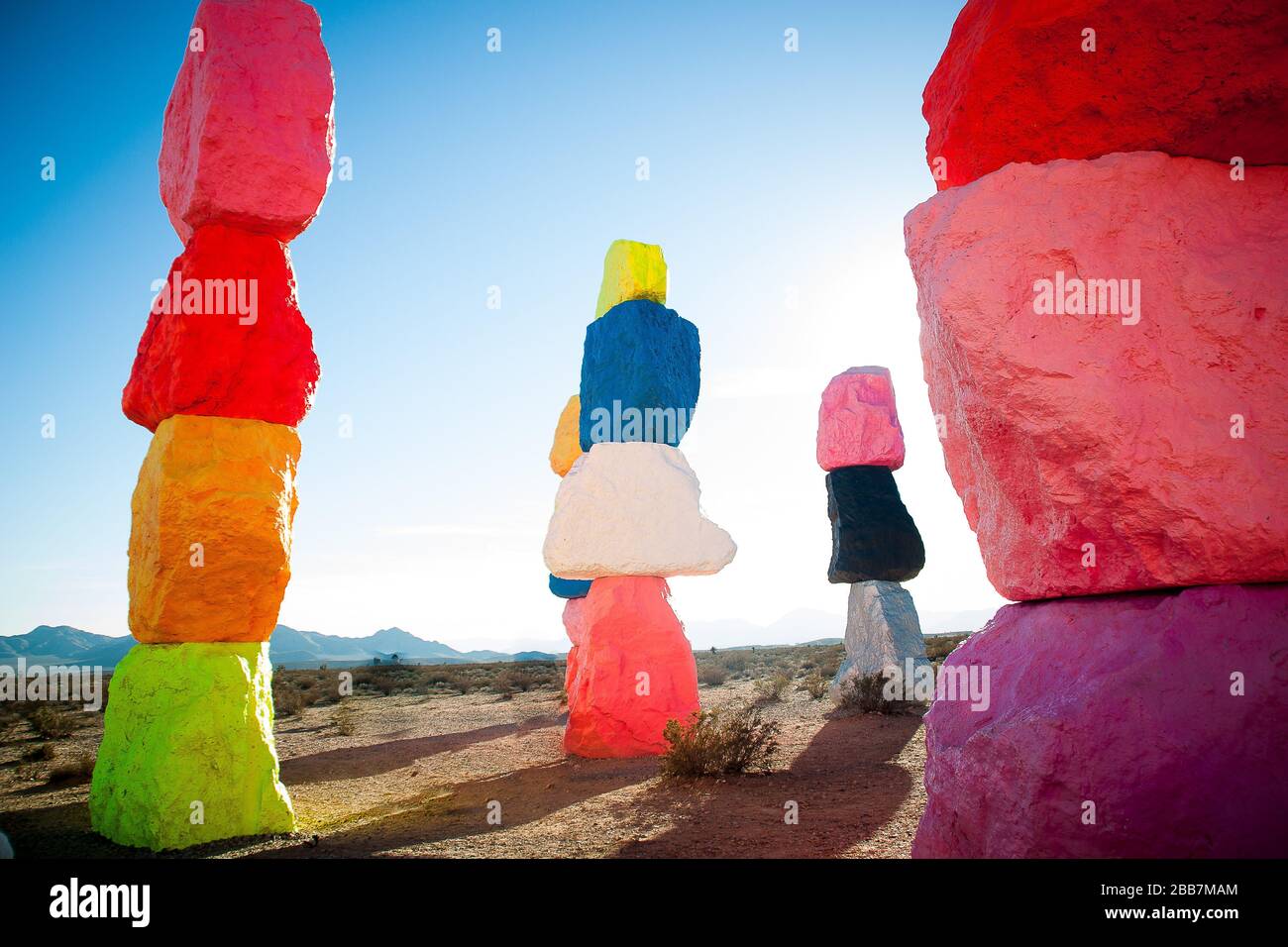 Seven Magic Mountains, painted boulders, Nevada desert art installation