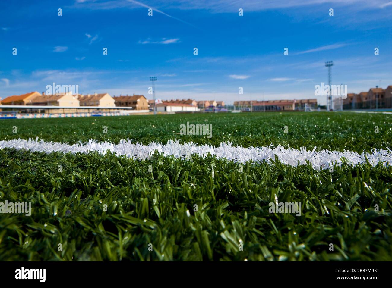 A white mark on the artificial grass stadium Stock Photo
