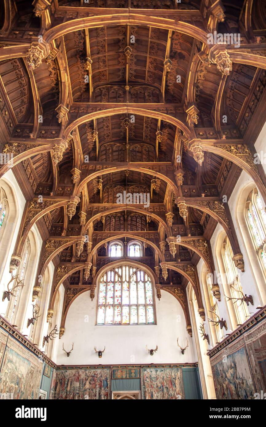 Ceiling of the Great Hall, Hampton Court Palace, Richmond Upon Thames, Surrey, Borough of London, England.  Between 1532 and 1535 Henry The VIII added Stock Photo