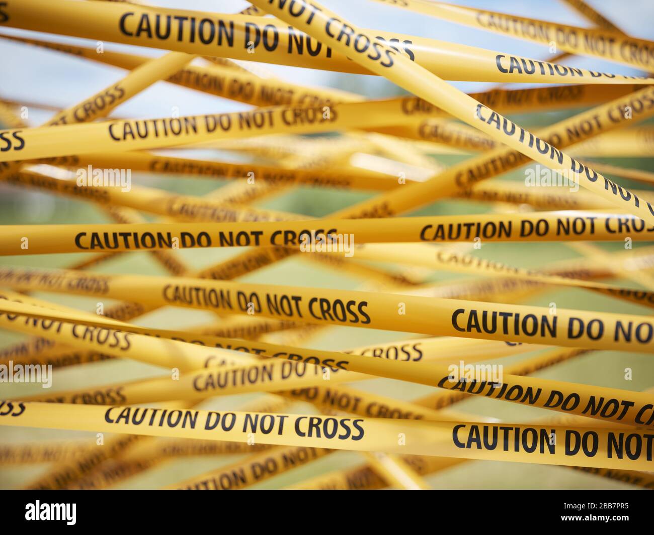 Caution tape with CAUTION DO NOT CROSS written on it. 3d rendering illustration Stock Photo