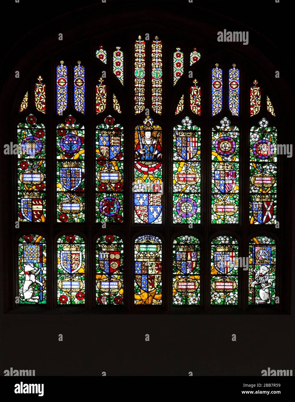 Stained Glass window, Great Hall, Hampton Court Palace, Richmond Upon Thames, Surrey, Borough of London, England. Stock Photo