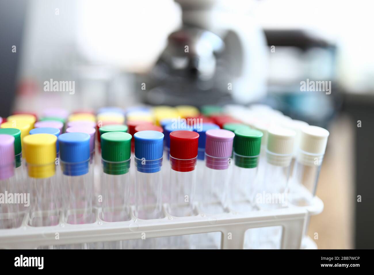 Test tubes with colored caps are in laboratory Stock Photo Alamy