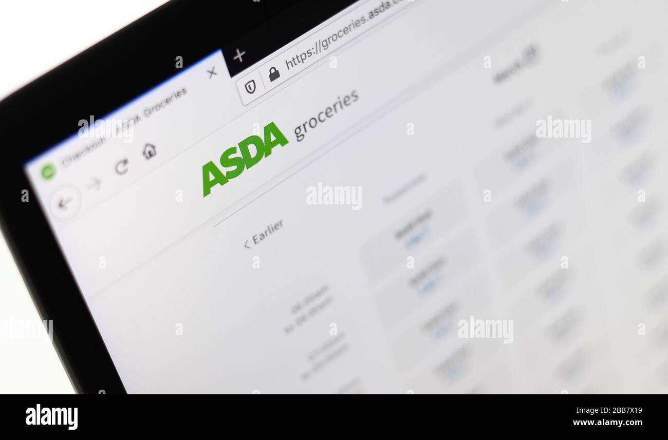 Sold out delivery spots as the ASDA website is pictured on a laptop as