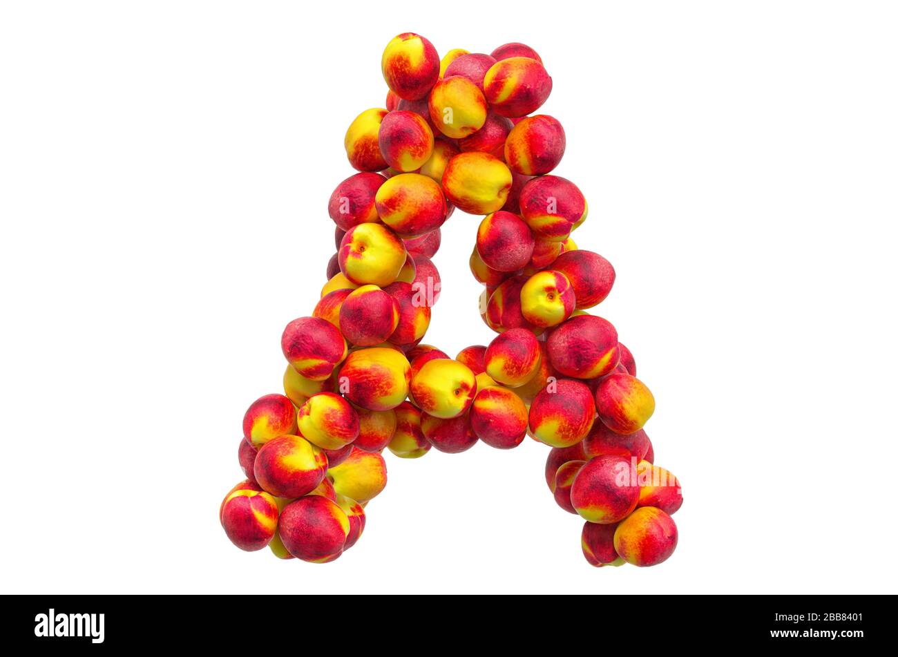 Letter A, fruit font. 3D rendering isolated on white background Stock