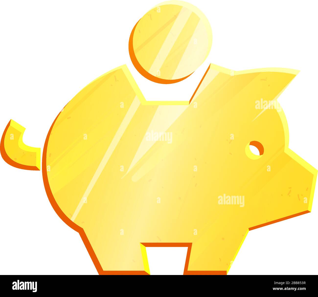 Gold piggy bank savings symbol. Banking concept. Money save icon. Economic growth sign. Cash income, investment. Home budget. Earnings money. Metal moneybox vector, isolated on white background. Stock Vector