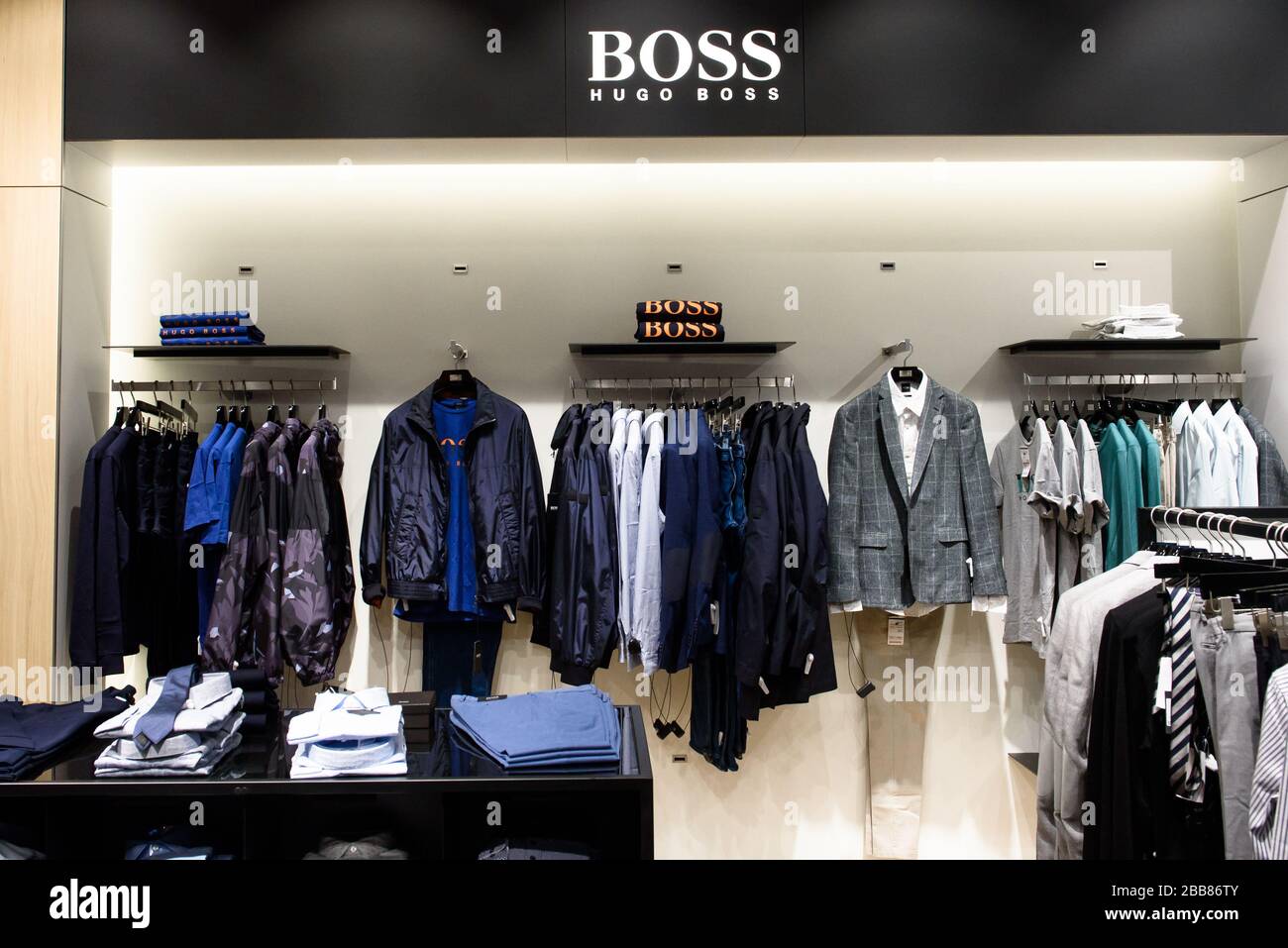 indad belastning tyv RIGA, LATVIA. 4th April 2019. HUGO BOSS company logo at store. Hugo Boss  AG, often styled as BOSS, is a German luxury fashion house headquartered in  Stock Photo - Alamy