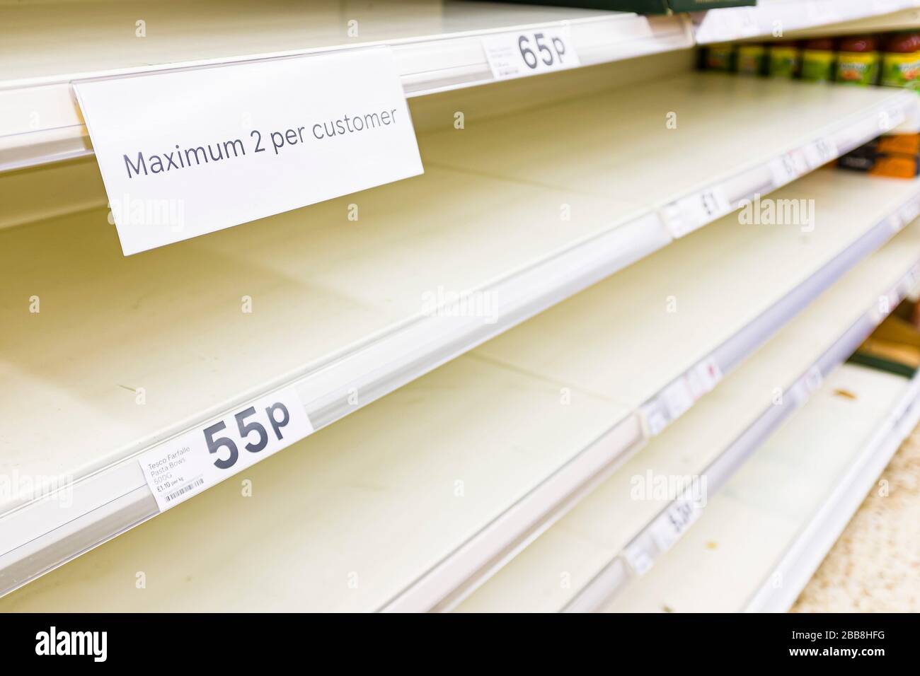 BUCKINGHAM, UK March 16, 2020. Empty shelves in a Tesco supermarket