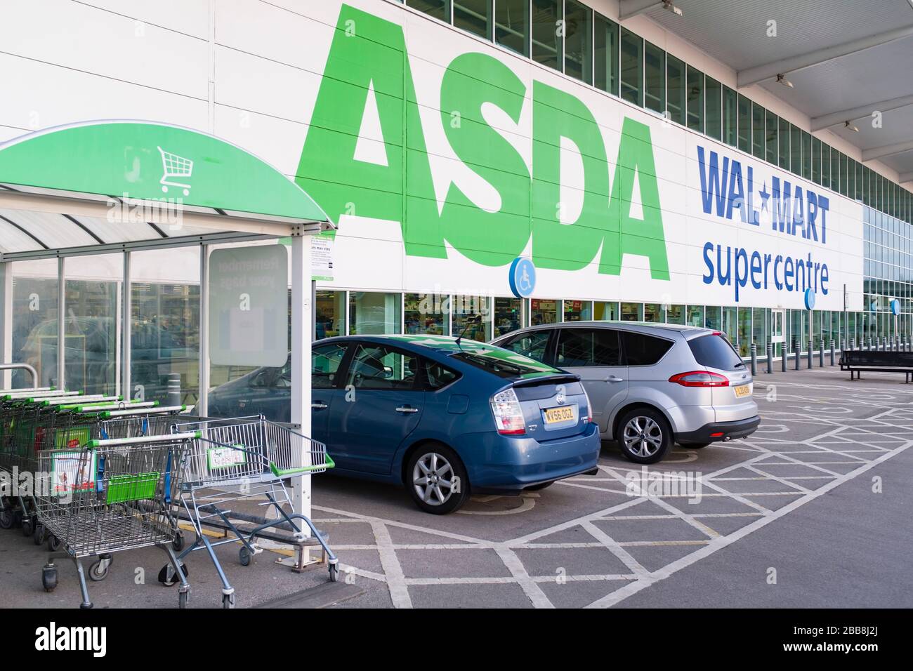 MILTON KEYNES, UK - February 12, 2020. Outside Asda supermarket, a Walmart Supercentre in Milton Keynes Stock Photo