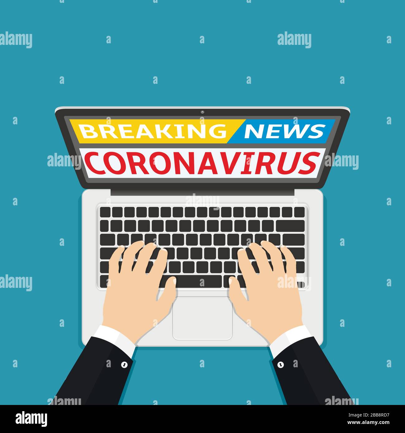 Coronavirus covid-19 breaking news on laptop screen flat style vector illustration Stock Vector