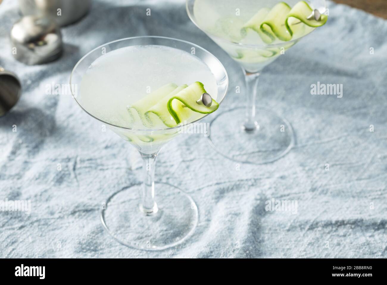 Homemade Japanese Sake Cucumber Martini Cocktail with Vodka Stock Photo