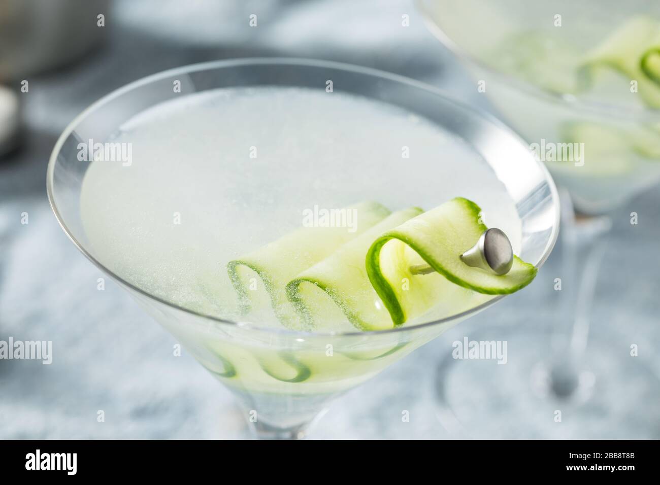 Homemade Japanese Sake Cucumber Martini Cocktail with Vodka Stock Photo