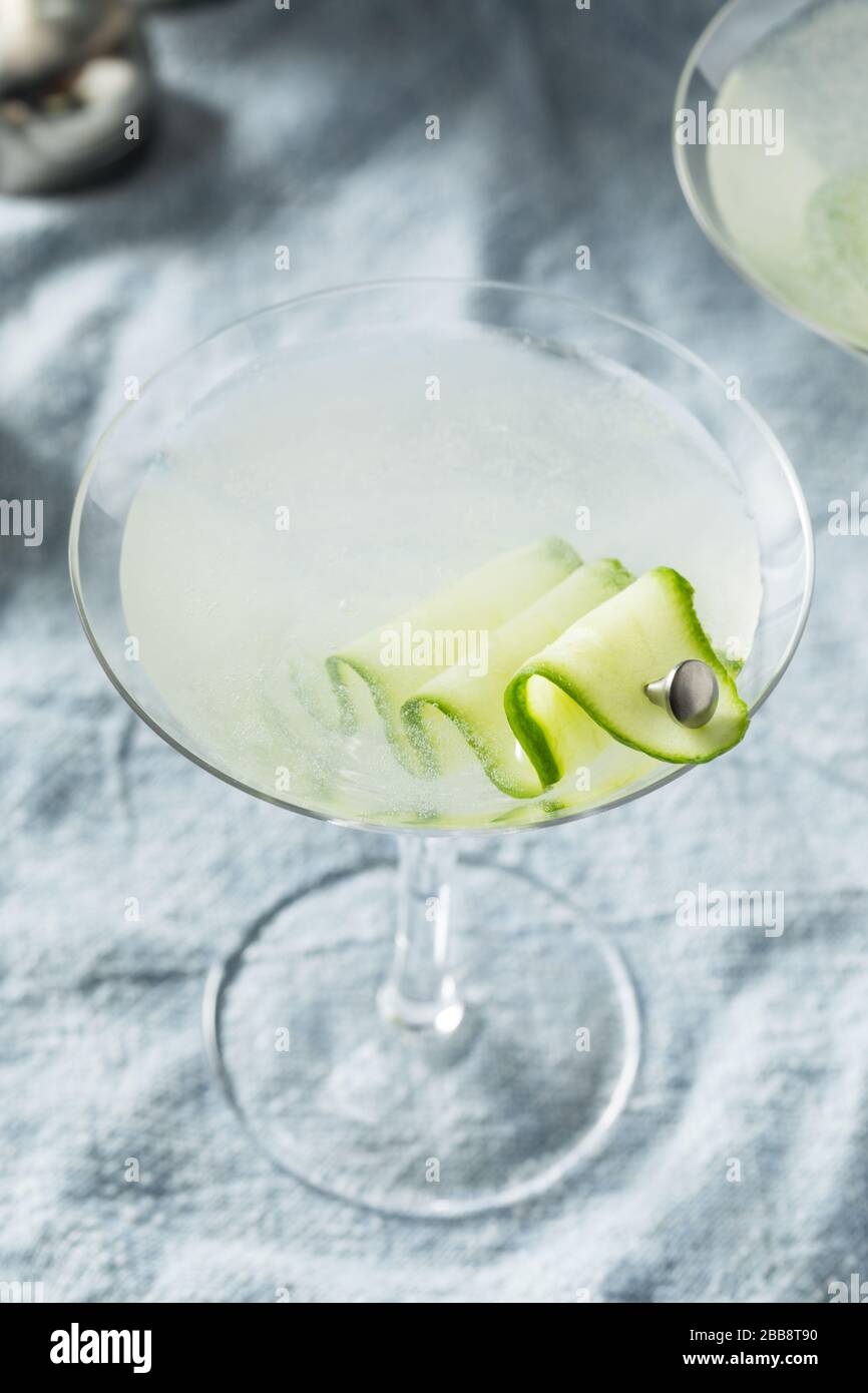Homemade Japanese Sake Cucumber Martini Cocktail with Vodka Stock Photo