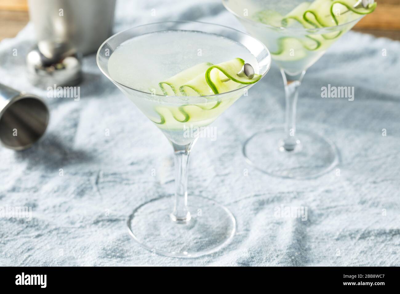 Homemade Japanese Sake Cucumber Martini Cocktail with Vodka Stock Photo