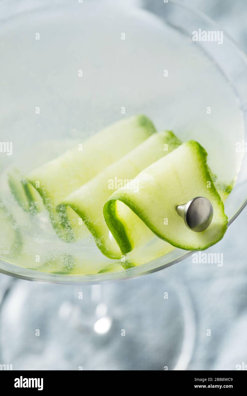 Homemade Japanese Sake Cucumber Martini Cocktail with Vodka Stock Photo