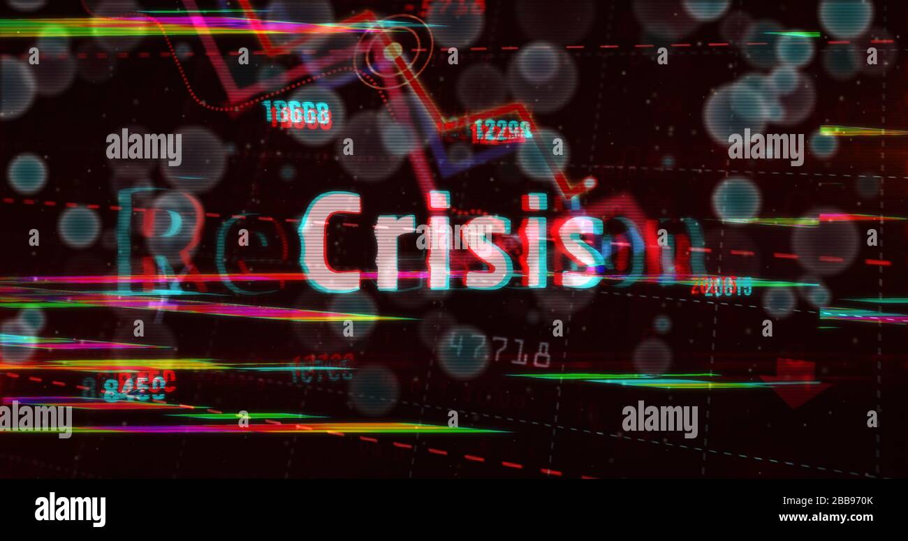 Economy crisis, business crash, panic and stock recession concept with increase numbers. 3d rendering illustration with glitch noise effect. Stock Photo