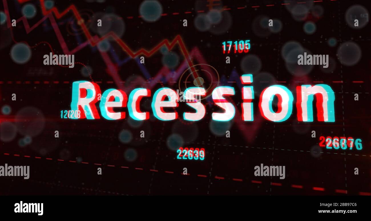 Economy crisis, business crash, panic and stock recession concept with increase numbers. 3d rendering illustration with glitch noise effect. Stock Photo