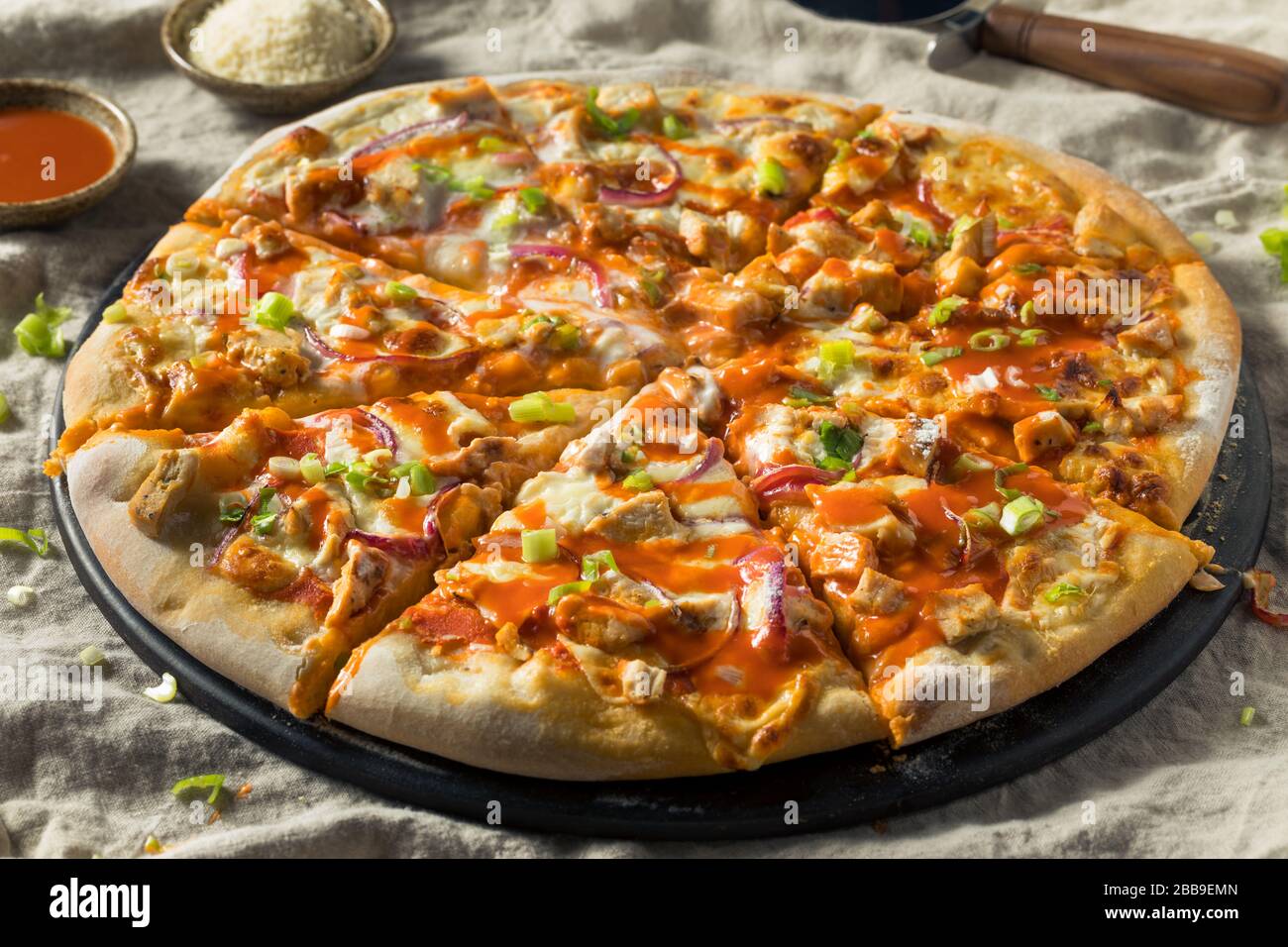 Homemade Buffalo Chicken Pizza with Blue Cheese Stock Photo Alamy