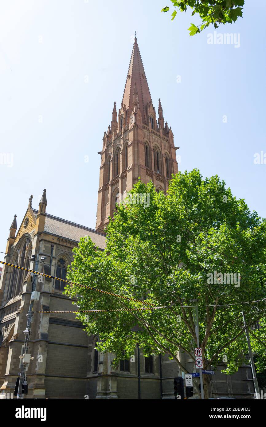 19th century St Paul's Cathedral, Swanston Street, City Central, Melbourne, Victoria, Australia Stock Photo