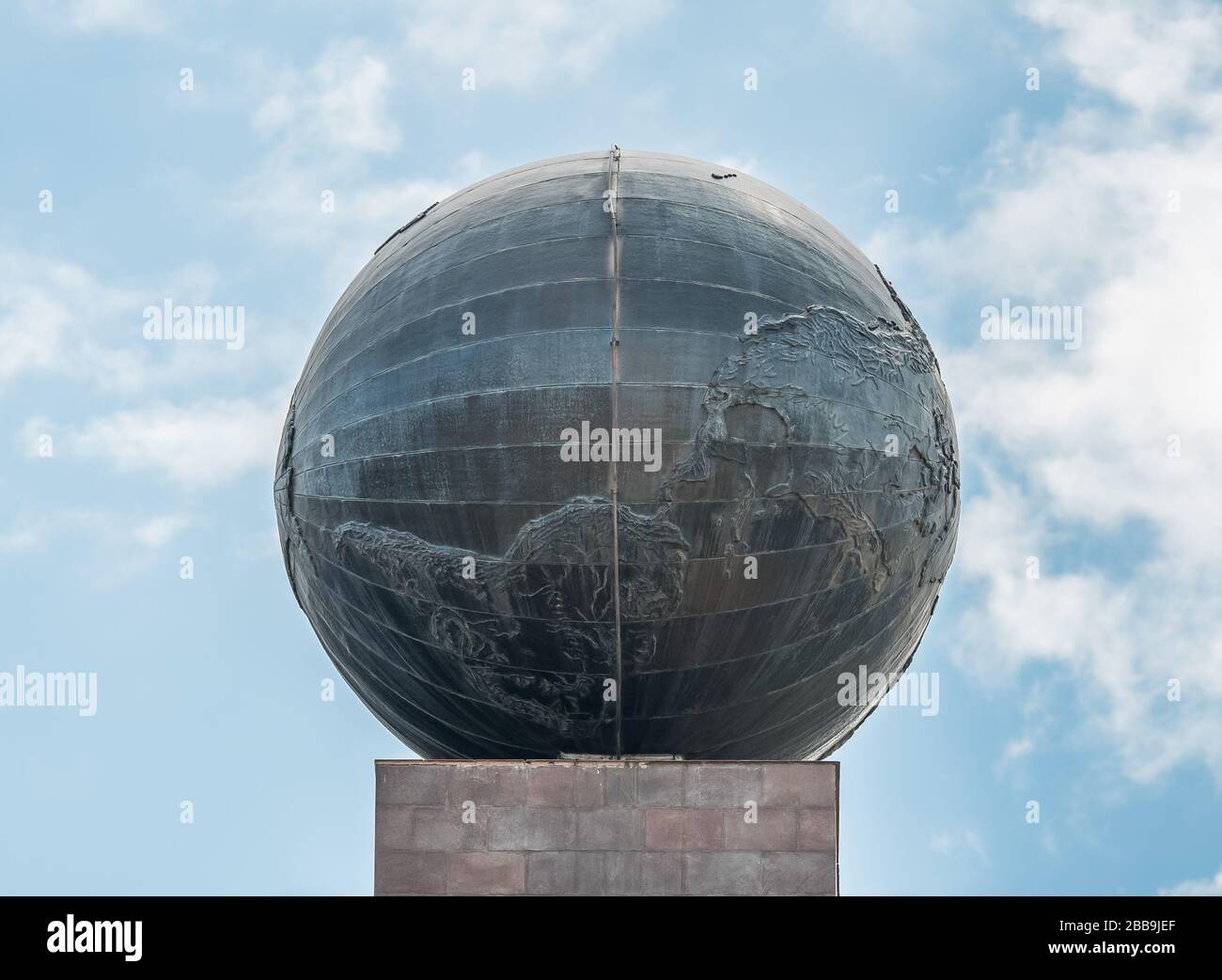 QUITO, ECUADOR JULY 30, 2018 Close up of the globe at the top of the