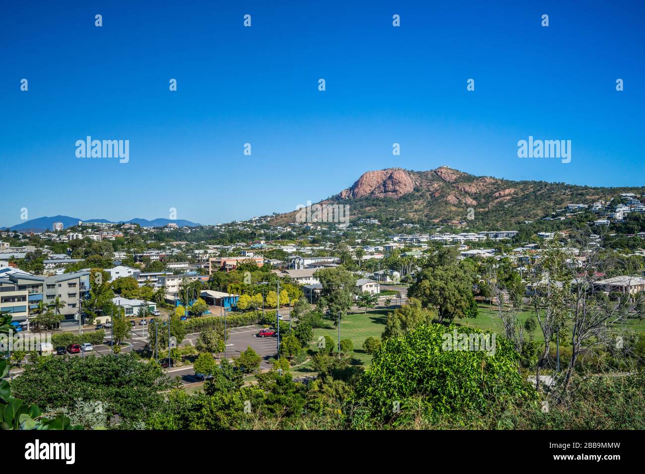view of Townsville and Castle Hill from Kissing Point, Townsville suburb of North Ward, Queensland, Australia Stock Photo