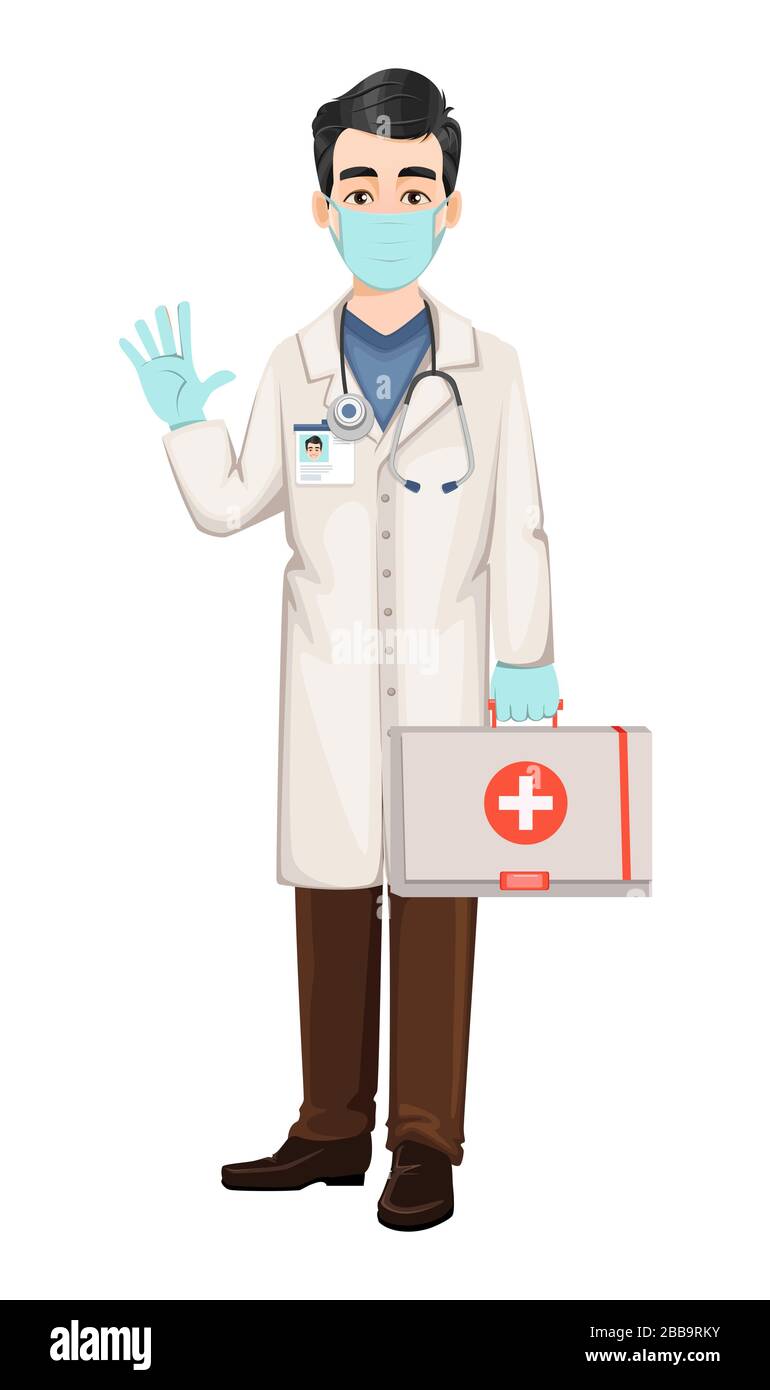 Doctor working in the hospital during coronavirus outbreak Covid-19. Medical  doctor cartoon character holding first aid kit. Vector illustration Stock  Vector Image & Art - Alamy