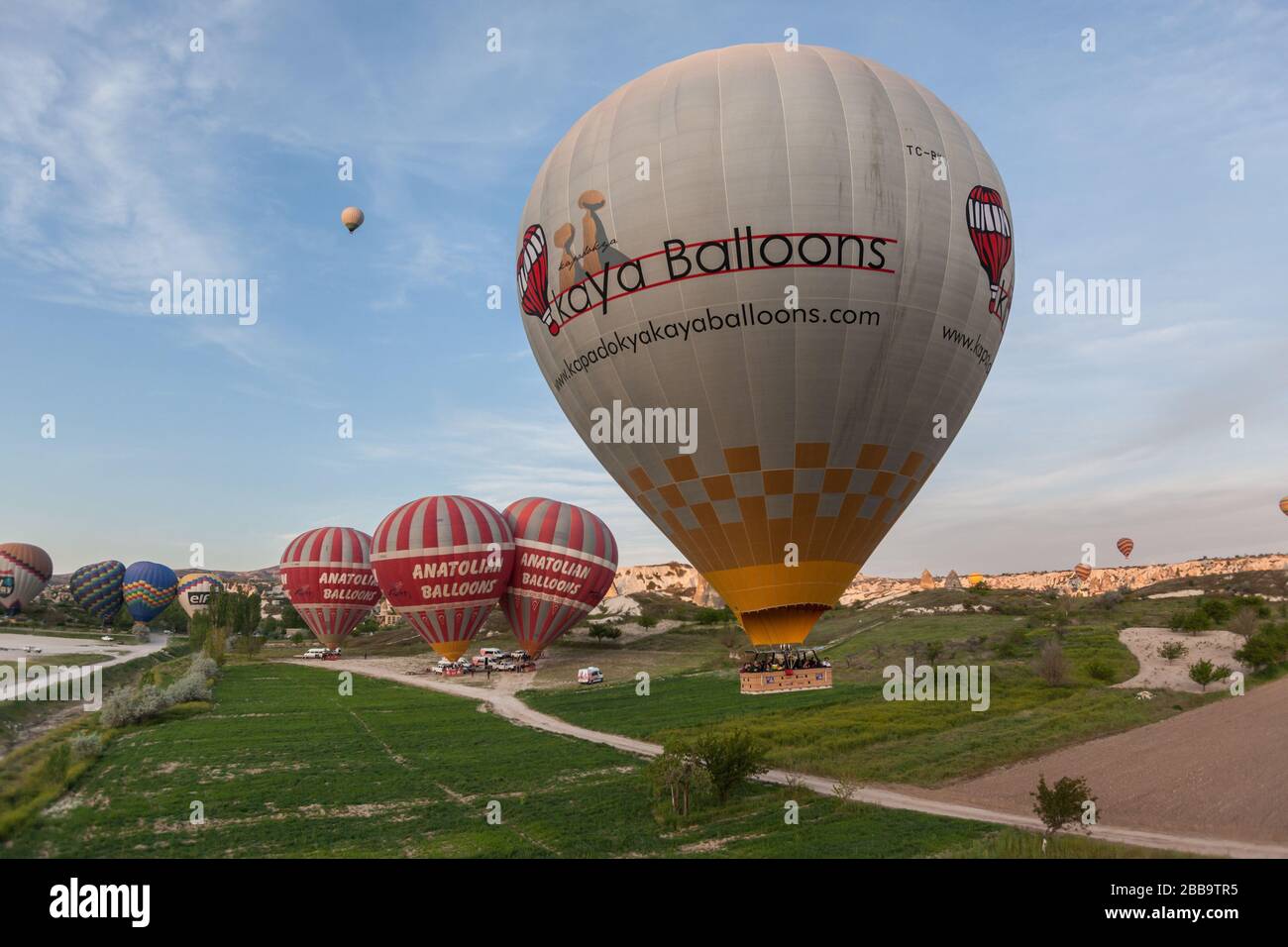 Cappadocia, Turkey: start  hot air ballooning over valley Stock Photo