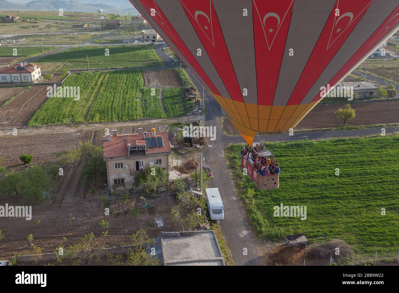 Cappadocia, Turkey: start  hot air ballooning over valley Stock Photo