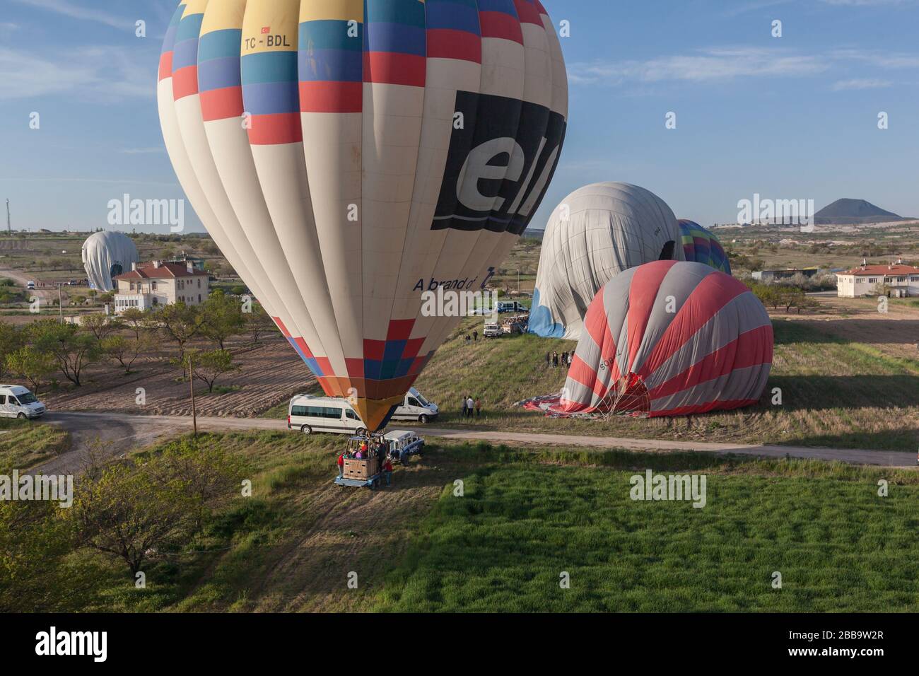 Cappadocia, Turkey: start  hot air ballooning over valley Stock Photo