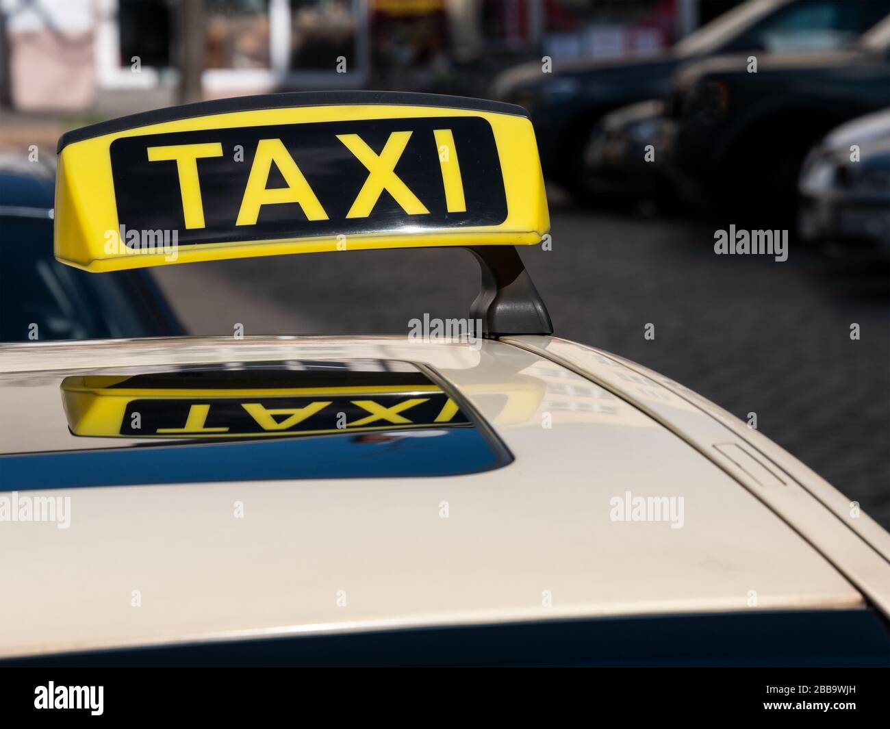 Close-up of German Taxi Cab Sign In Berlin, Germany Stock Photo