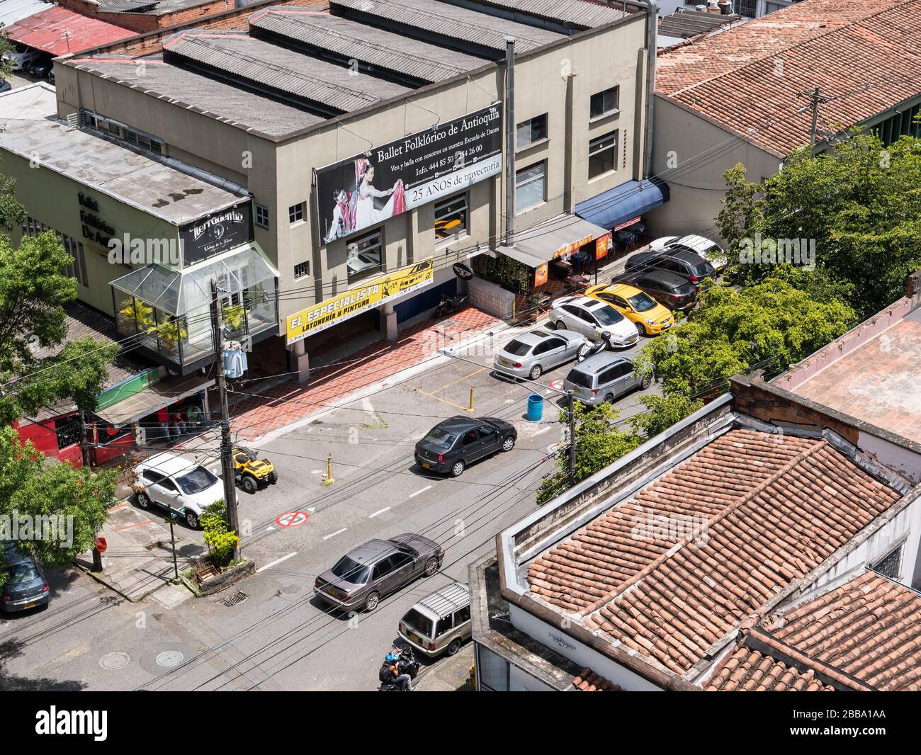 MEDELLIN, COLOMBIA MAY 31, 2018 Birds eye view of a small street